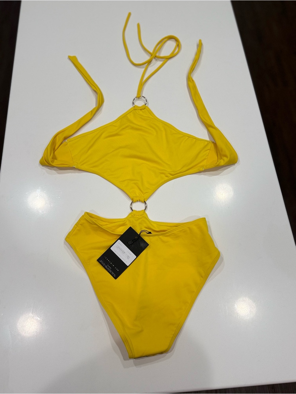 IconSwim Yellow Halter Cutout Ring Bikini Set XS High-Waisted Adjustable Strap - Picture 5 of 5
